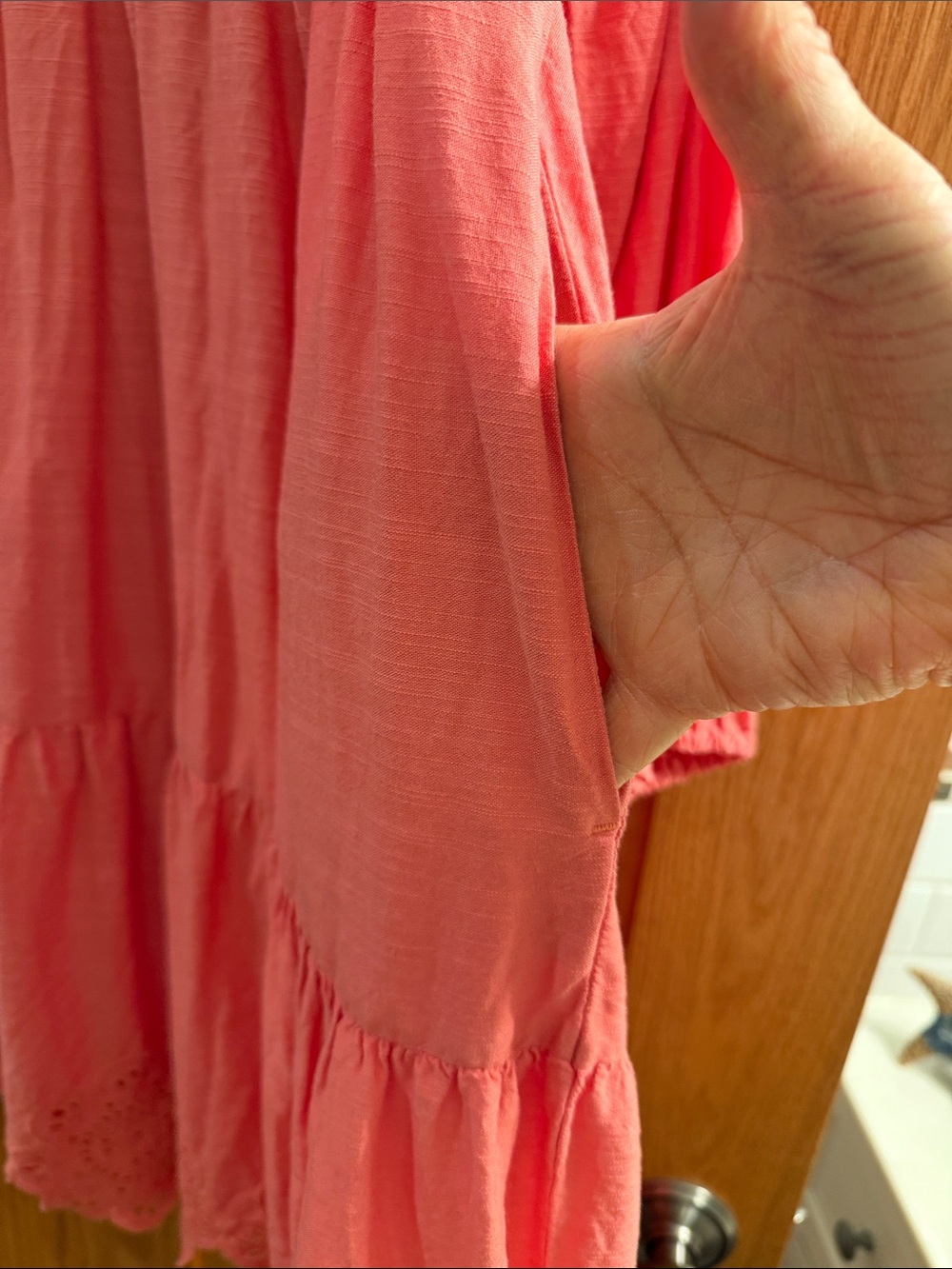 Old Navy Coral Lace-up Tiered Dress - Picture 5 of 6